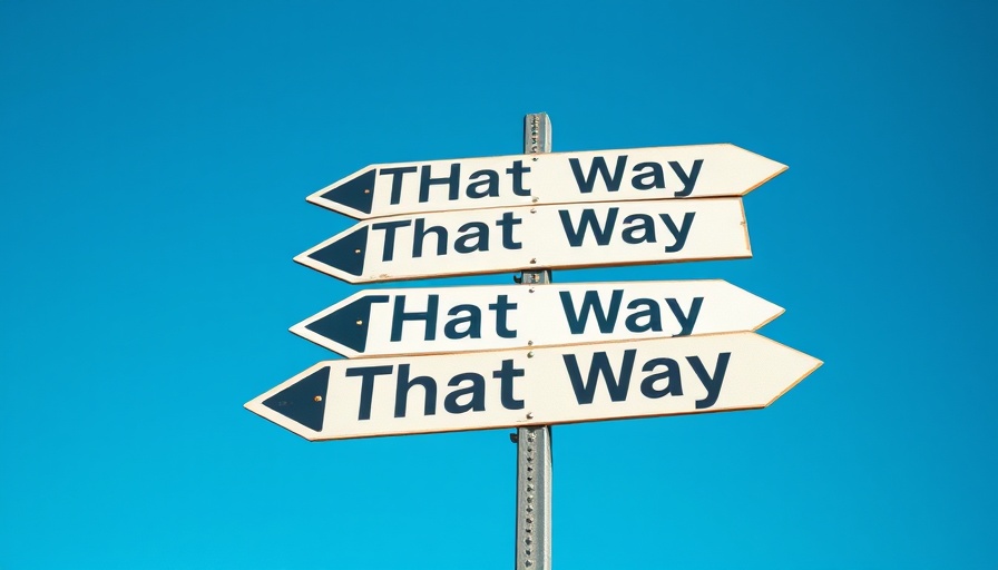Confusing street sign with arrows labeled 'That Way' symbolizes business strategy.