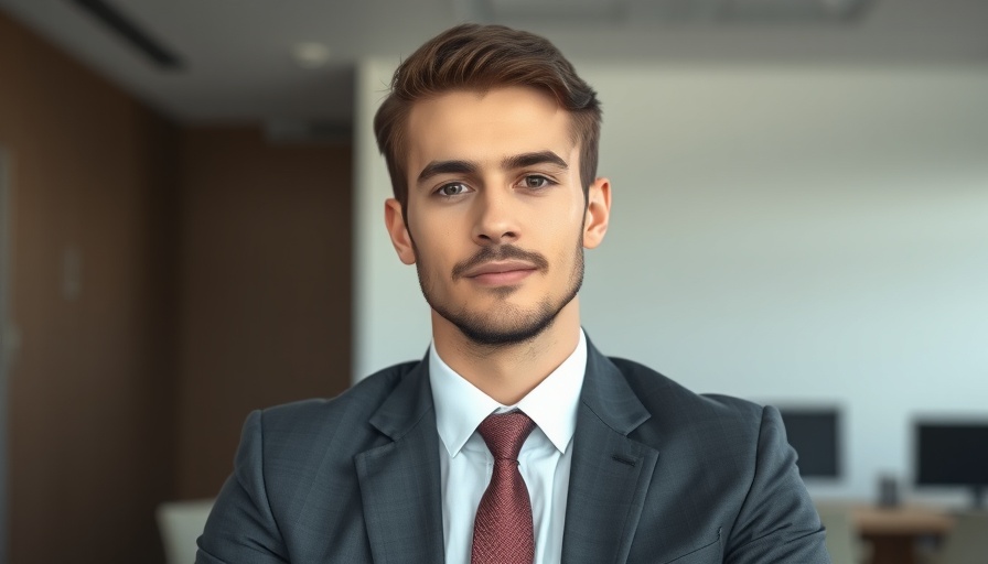 Professional young man in office setting, AI in workforce concept.
