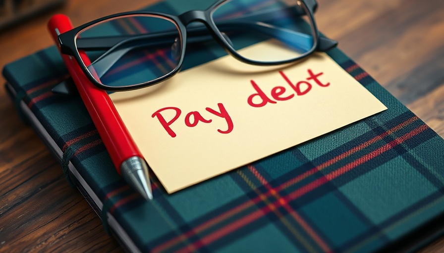 Close-up of sticky note 'Pay debt' on a notebook with a pen, business debt.