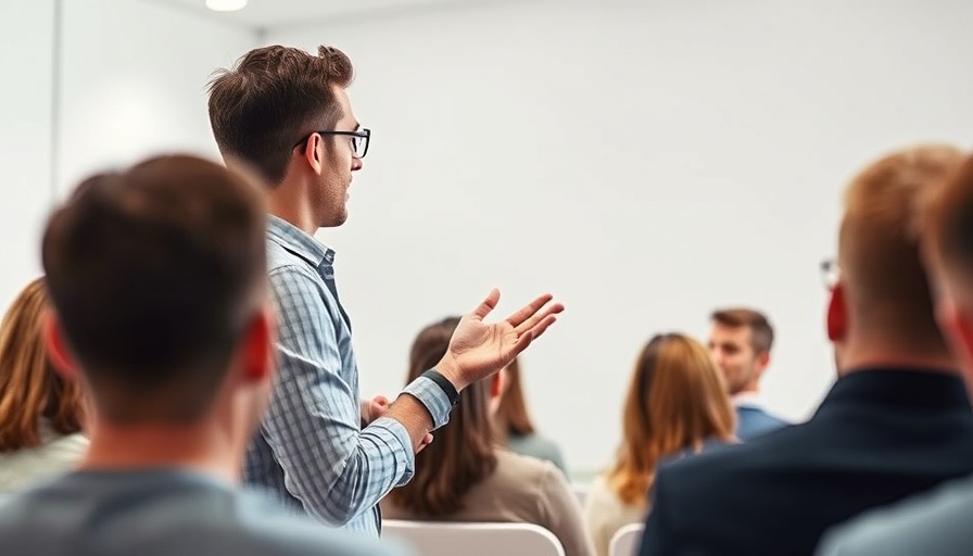 Young man giving presentation on public speaking tips.