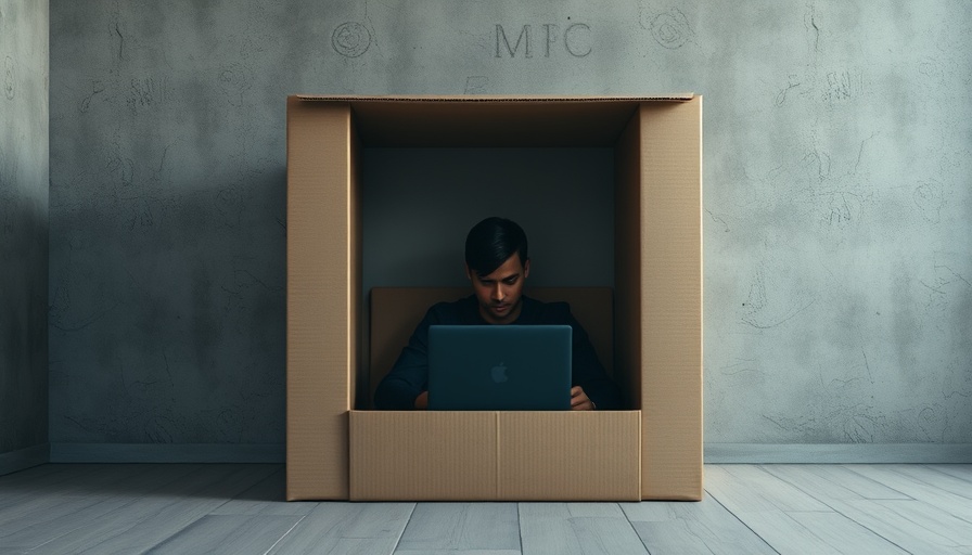 Introvert marketing concept: person working on laptop inside box.
