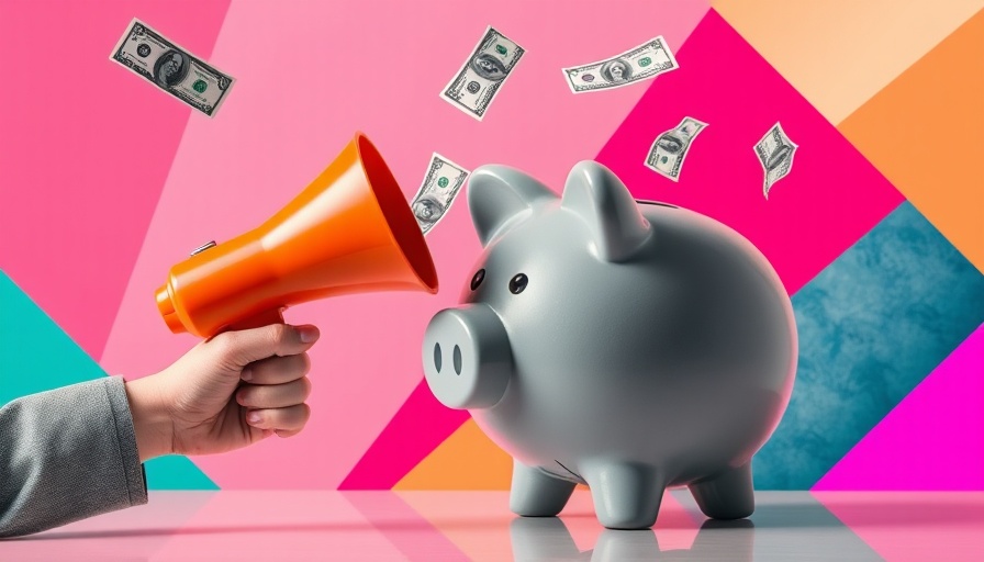 Abstract social media strategy illustration with piggy bank and megaphone.