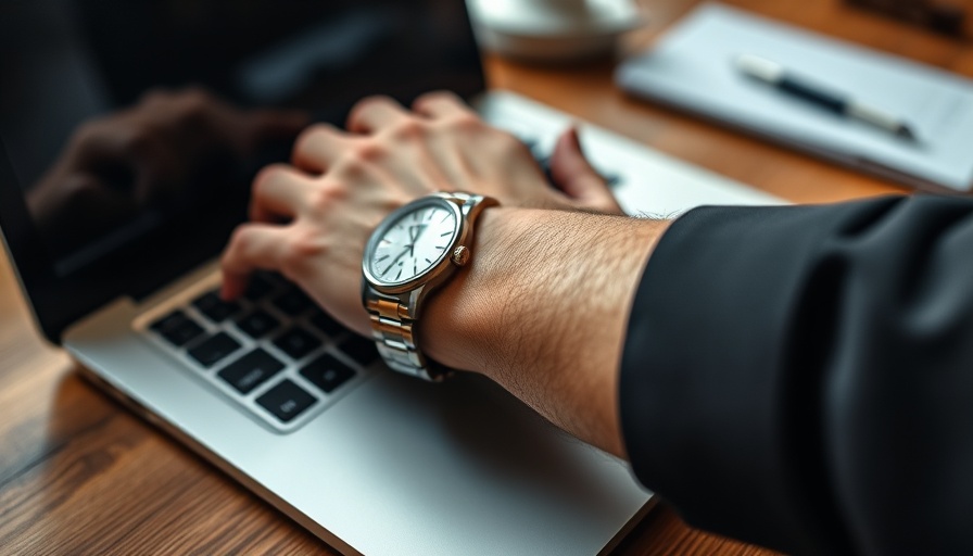 Time management close-up with watch and laptop.
