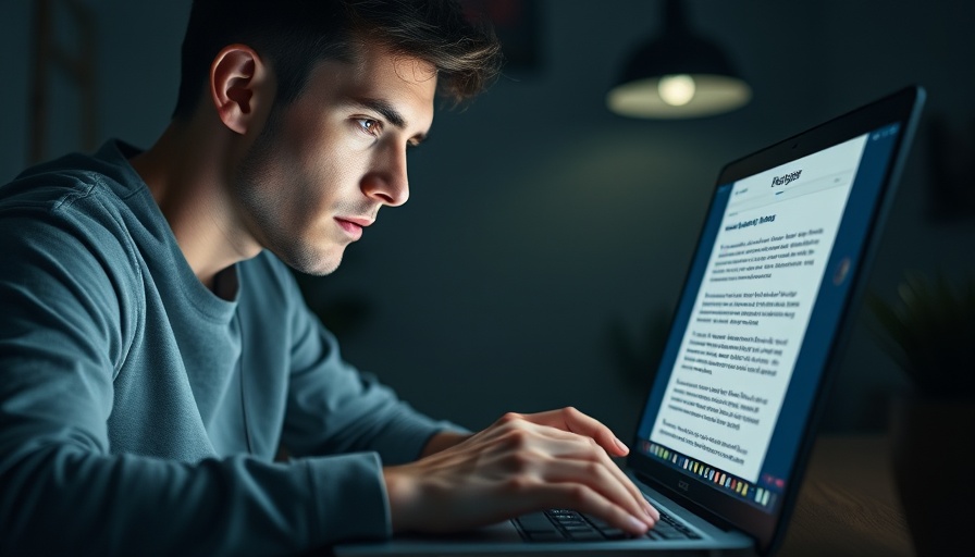 Focused individual typing blogging tips on a laptop in a dim workspace.