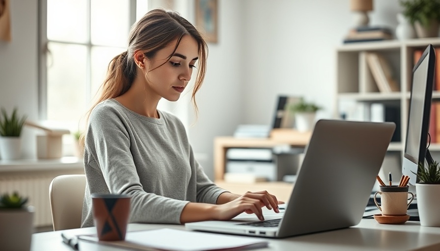 Young woman blogging strategies at home office desk