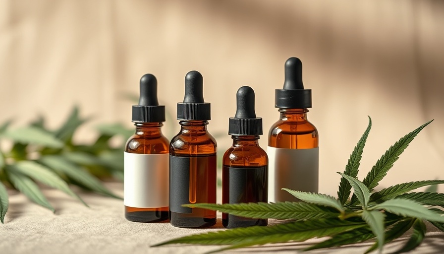 Elegant CBD spa products in minimalist setting with hemp leaves.