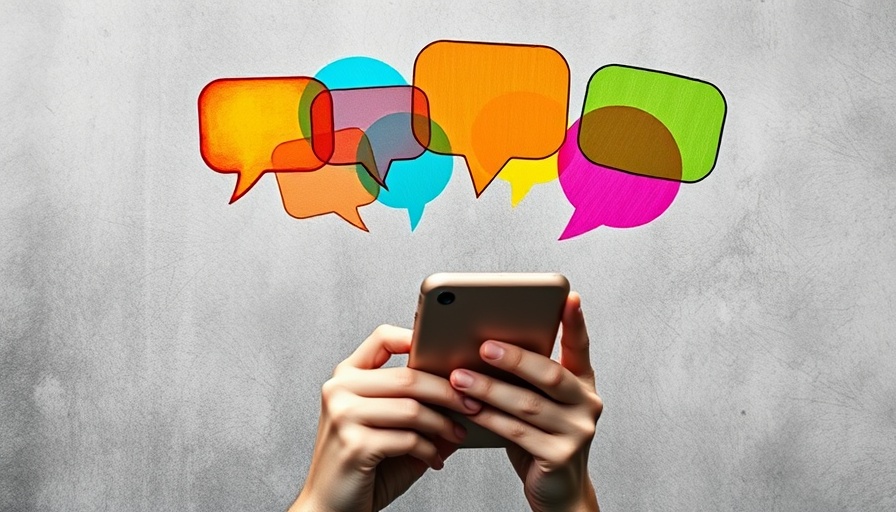 Colorful speech bubbles on grayscale background with phone for social media strategies.