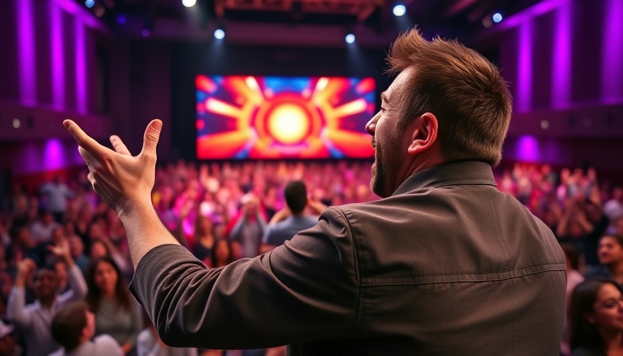 Motivational speaker breaking limiting beliefs with enthusiastic audience.
