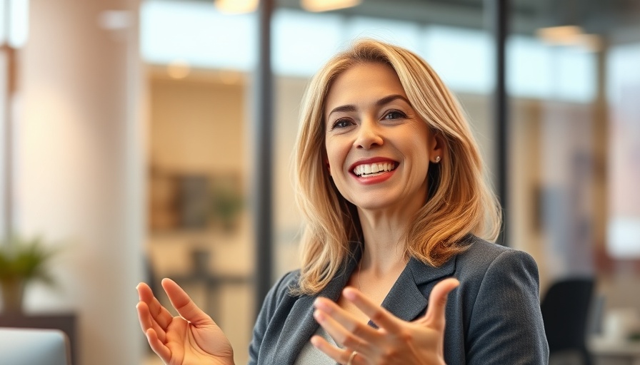 Smiling female entrepreneur presenting in an office setting