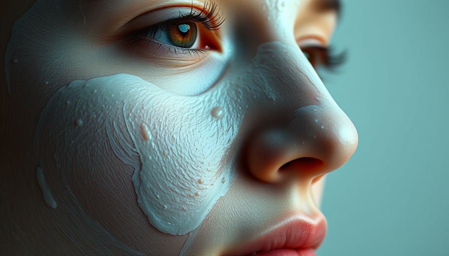 Close-up of a face with Sorella Masks facial mask, showing cream texture.