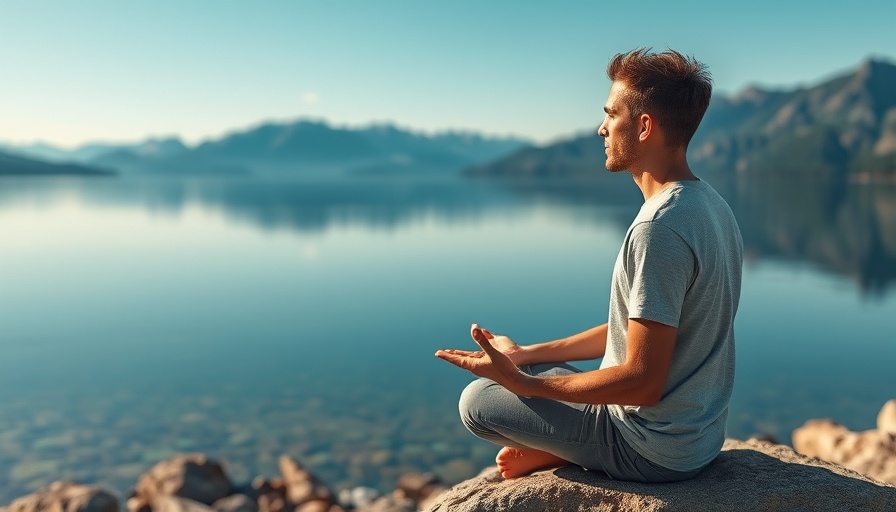 Focused individual meditating by a tranquil lake, symbolizing self-discipline.