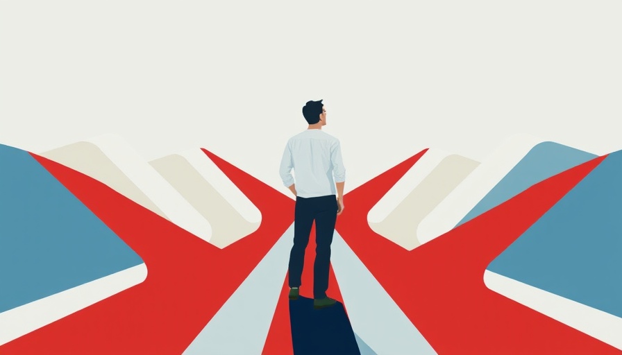 Abstract representation of failure in business with a person at a crossroads.