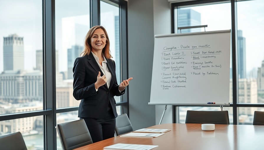Businesswoman presenting in a meeting, leadership and personal branding.