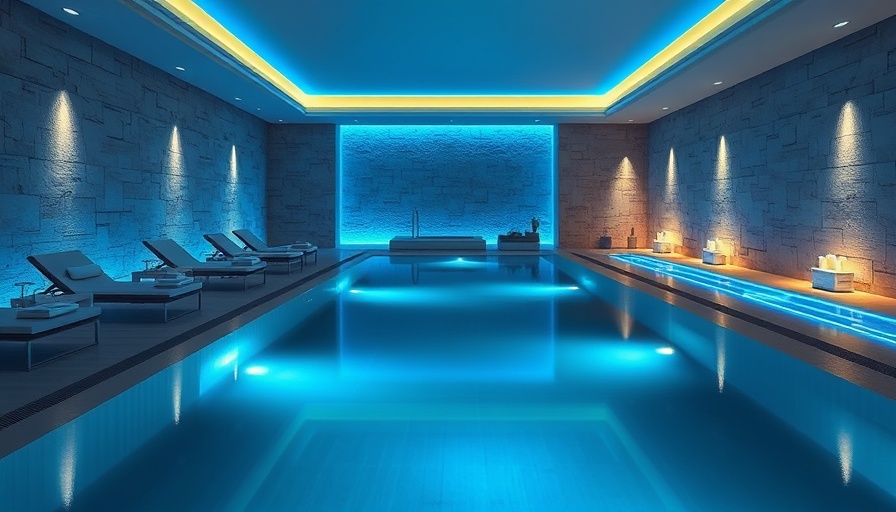 Serene spa retreat with ambient blue lighting, wellness destinations focus.
