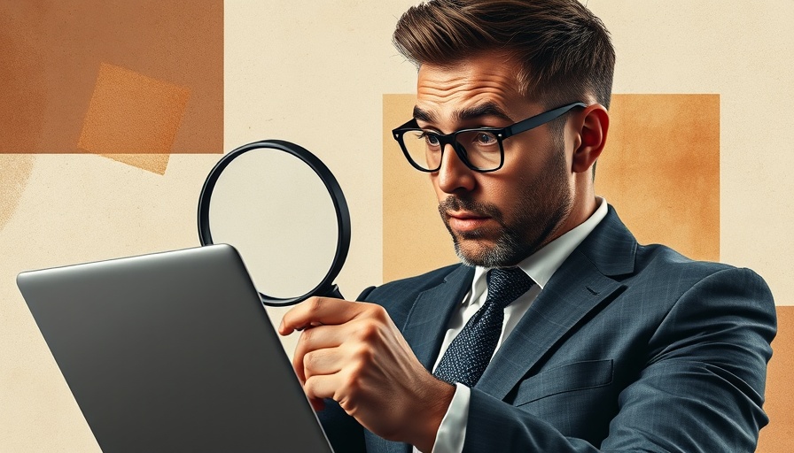 Audience Profile analysis illustration with businessman and laptop.