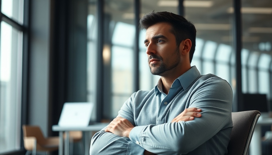 Man exuding emotional intelligence with calm demeanor in an office.