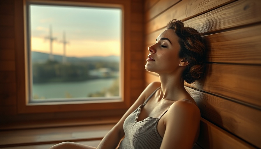 Relaxed woman embracing wellness trends in a sunlit sauna.
