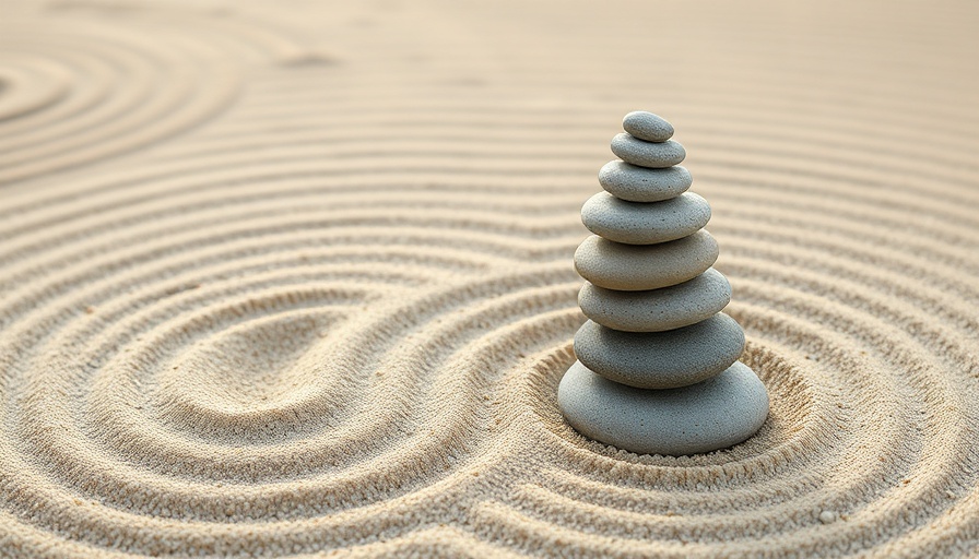 Holistic Health inspired Zen stones on raked sand.