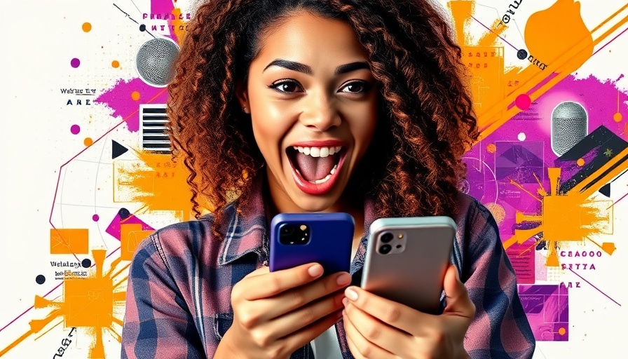 Young woman engaging with marketing strategy elements in abstract digital collage.