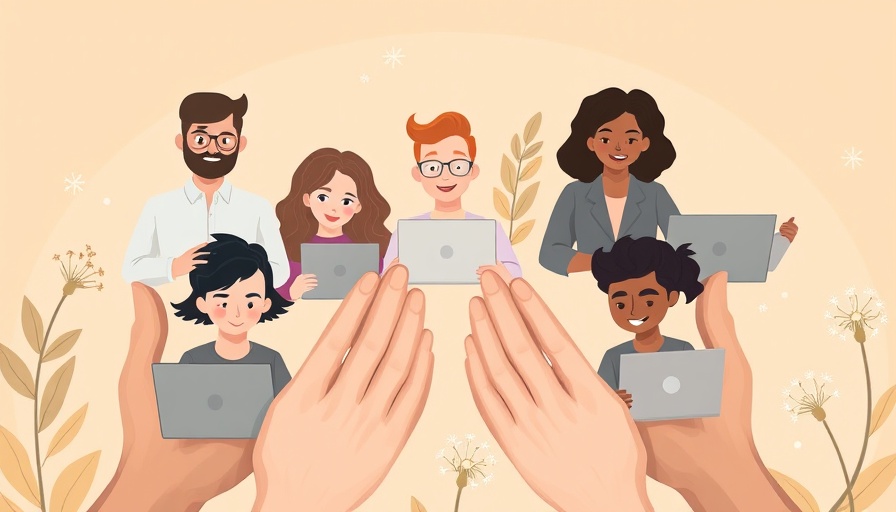 Cartoon of diverse employees supported by hands, symbolizing employee well-being.