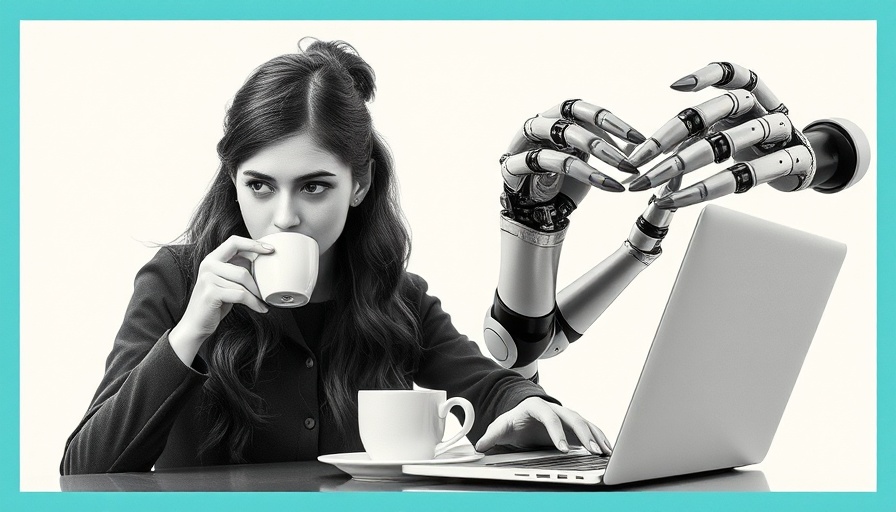 Monochrome collage of woman and robot hands symbolizing tech in blogging for day spas.