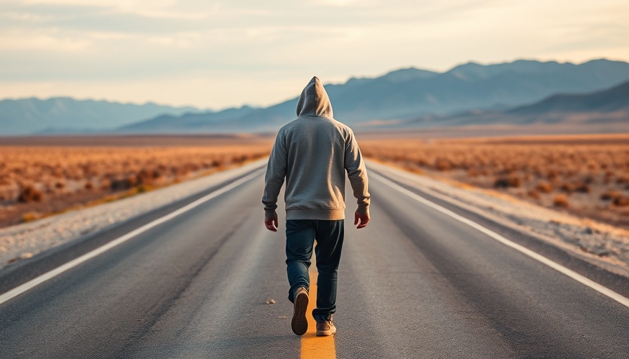 Determined figure walking toward mountains at dawn, motivation strategies.