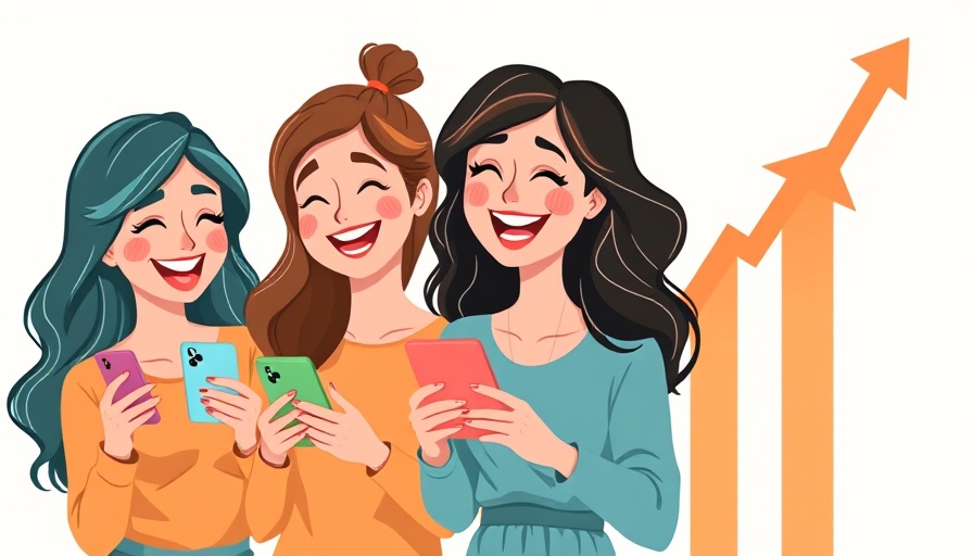 Advertising trends illustration with three women and growth arrows
