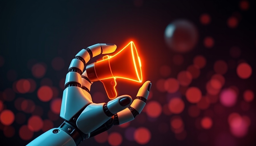 Futuristic robotic hand with holographic megaphone symbol in digital space, Marketing Trends 2025.