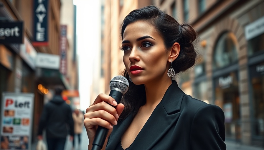 Elegant woman interviewing man on city street, short-form video trends 2025.