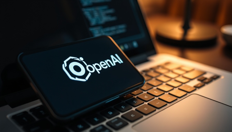 OpenAI logo on phone with laptop reflection, tech theme.