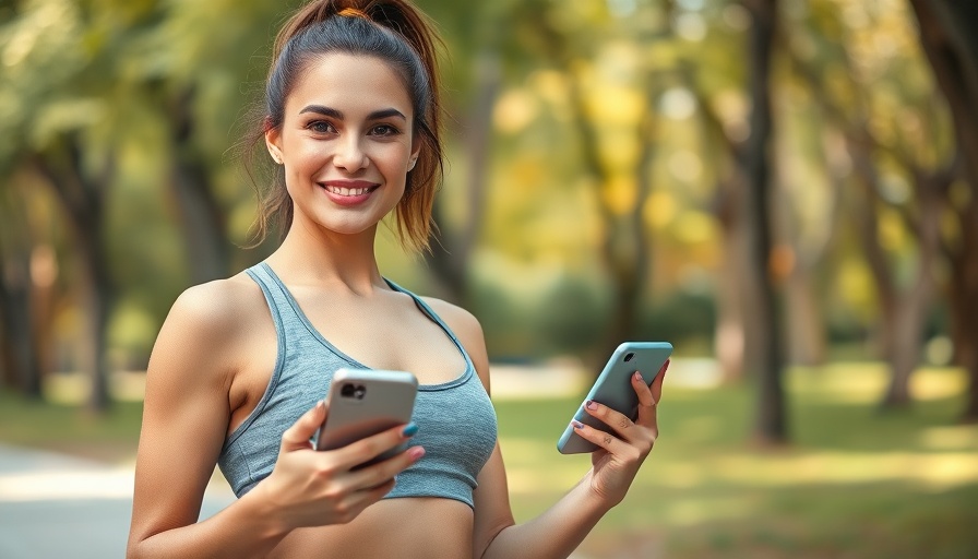 Young woman with smartphone in a park, exploring fitness and wellness trends 2025.
