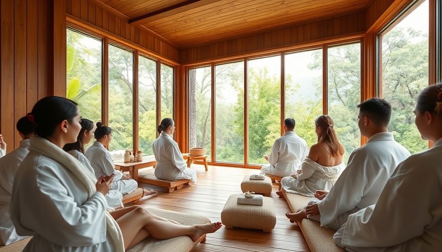 Analog wellness trend in serene spa setting with relaxing individuals.