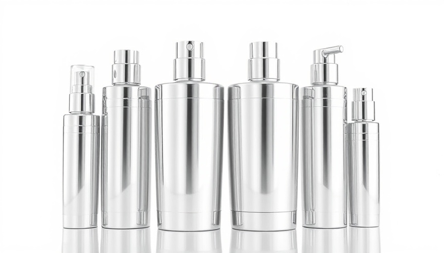 Elegant silver bottles of an ECOCERT Global Award-Winning Skincare Brand.