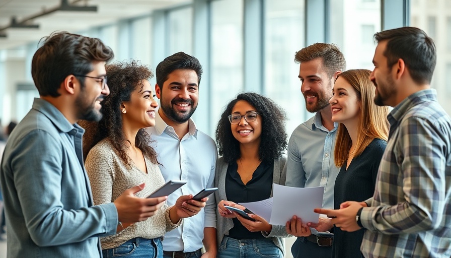 Young professionals discussing ideas in a modern office setting.
