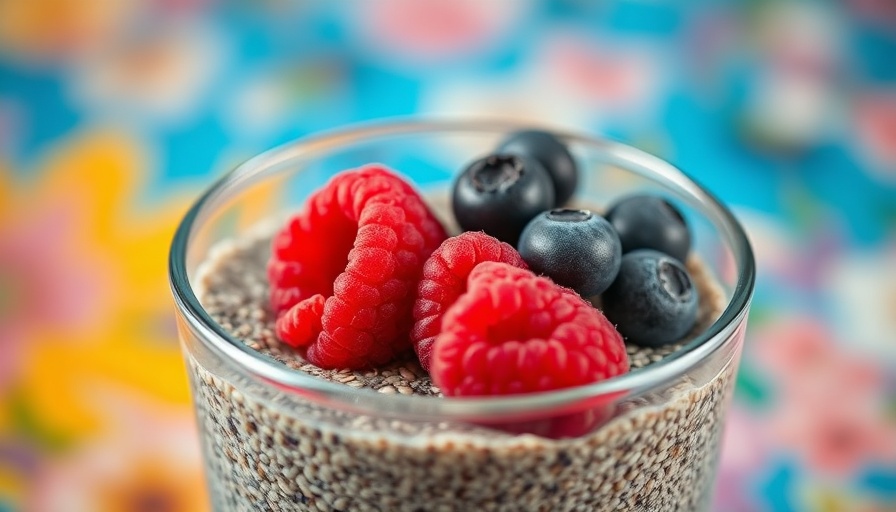 Chia pudding topped with berries, rich in Omega-3s, vibrant colors.