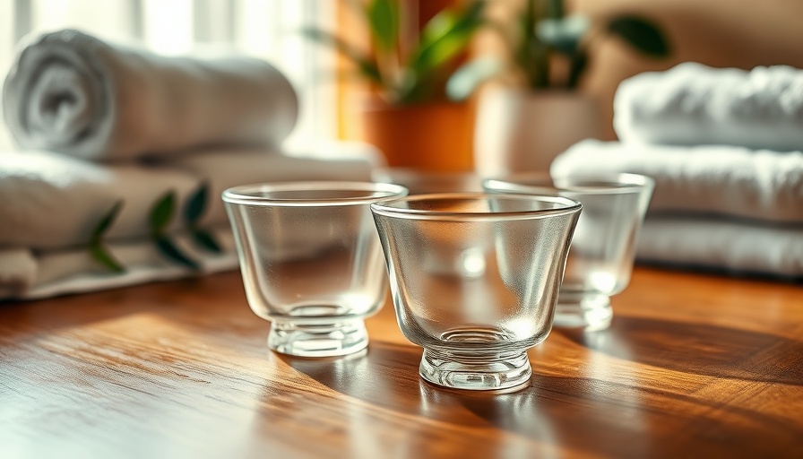 Transparent massage cups for diabetes therapy, wooden surface.