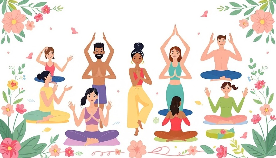 Illustration of US wellness economy activities with yoga and mindfulness.