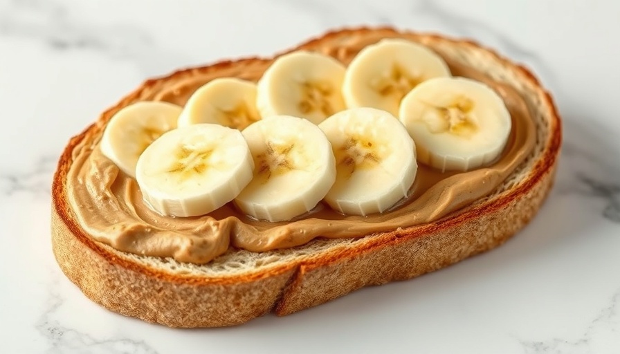Energy boosting snacks with peanut butter and bananas on toast.