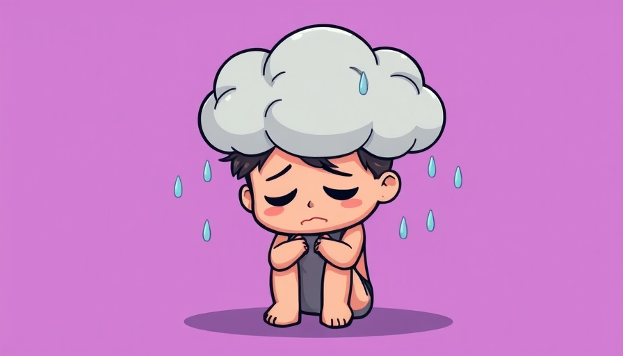 Symbolic cartoon of loneliness beneath a rain cloud.