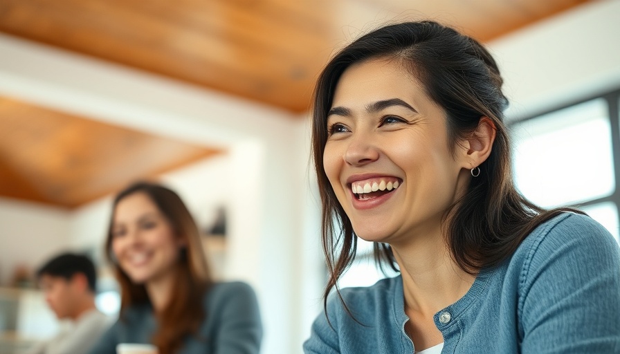 Cheerful woman indoors promoting 'prioritize yourself every day'.