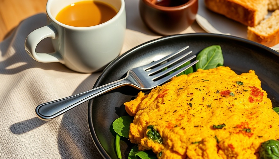 Turmeric scrambled tofu with spinach on a plate, showcasing curcumin anti-inflammatory power.