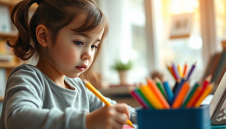 Focused girl practicing mindfulness with educational tools at home.