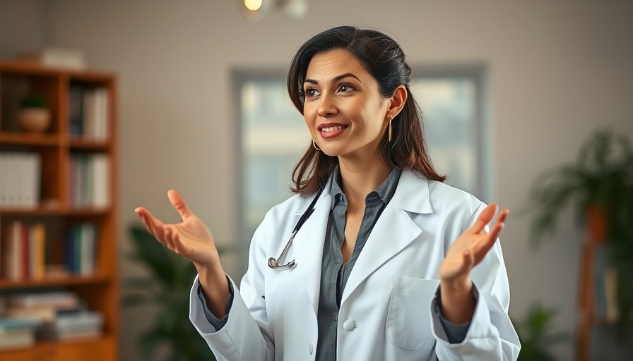 Confident woman explaining cataract warning signs indoors.
