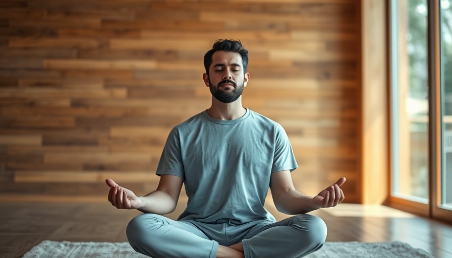 Meditation for stress management with serene man in peaceful setting.