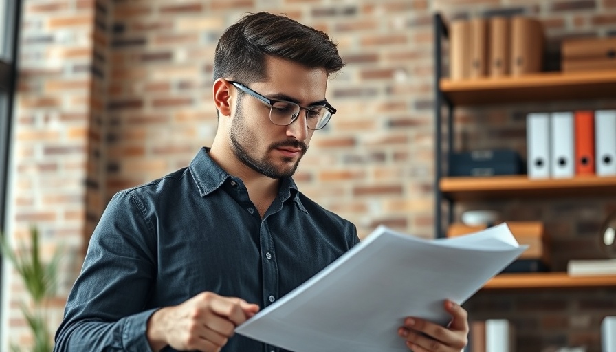 Professional reviewing documents in modern office setup.