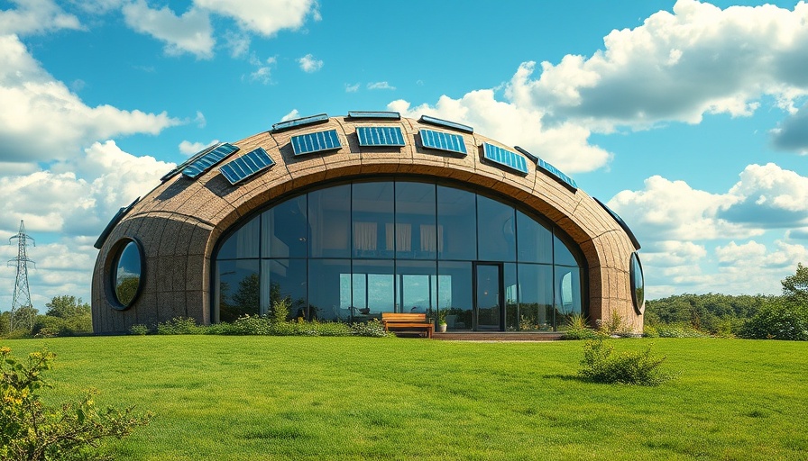 Innovative Earthship home under blue skies showcasing sustainable living.