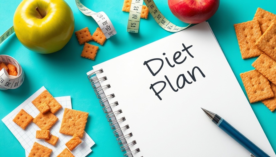 Close-up of a healthy diet planning scene with notebook and fruits.