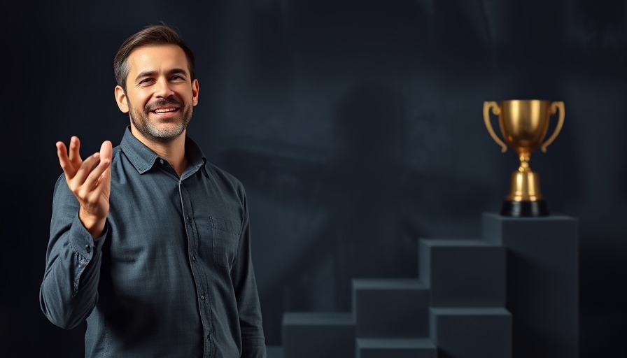 Confident speaker illustrating steps to success.