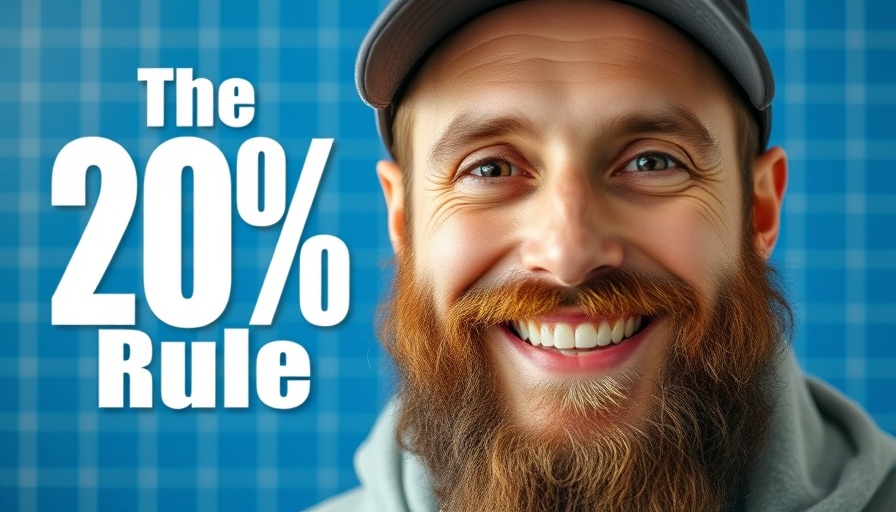 The 20% Rule concept with bearded man and blue background, cost of change in business.