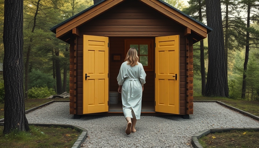 Woman in robe entering cabin at Carneros